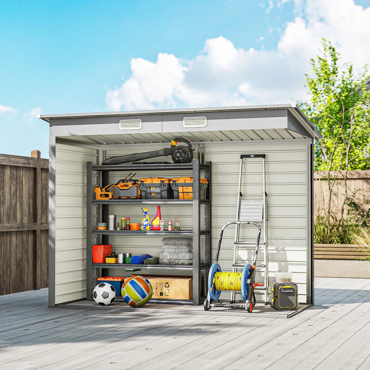 8 x 4FT Galvanized Garden Storage Shed, Metal Outdoor Shed, Light Grey Sheds at Gallery Canada