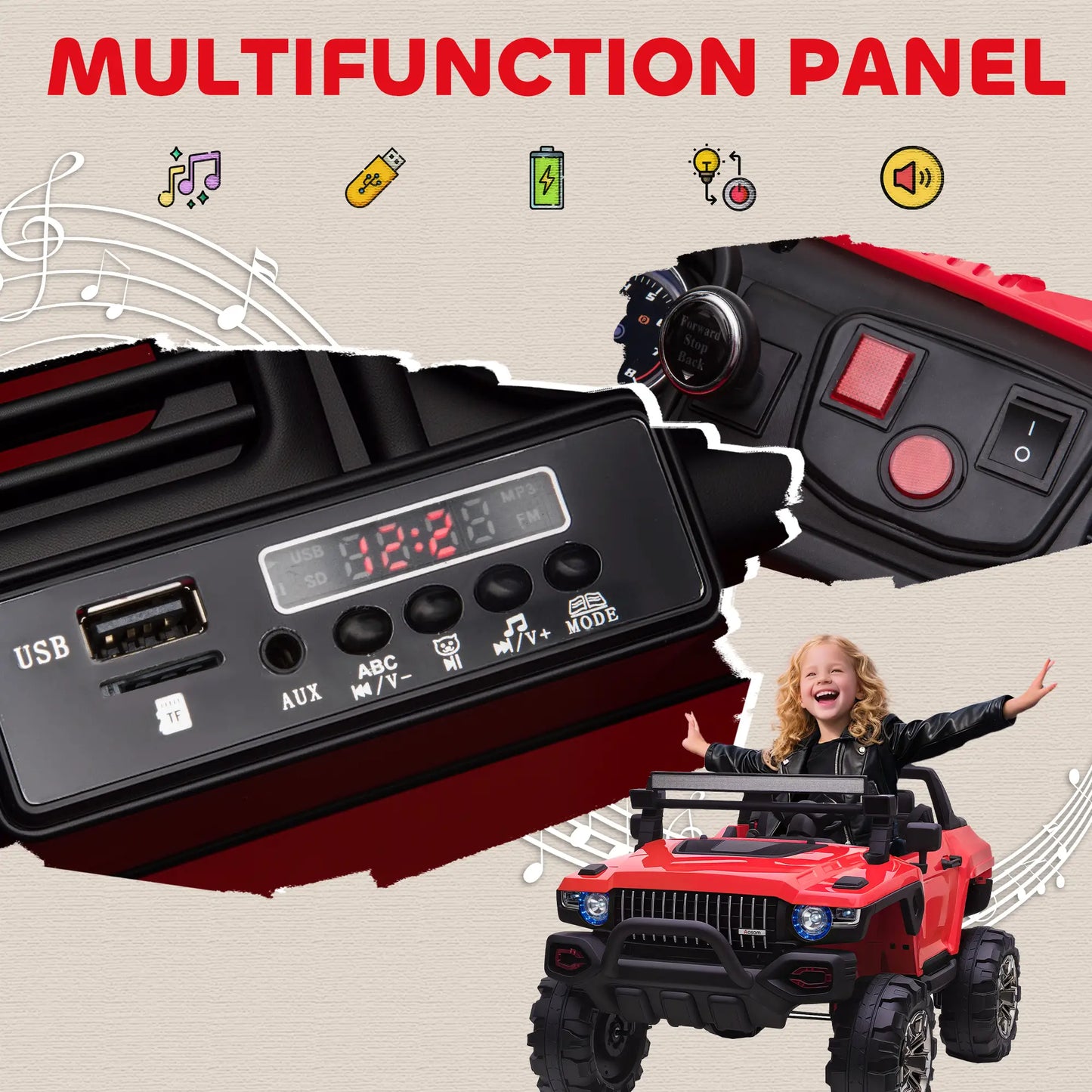 2-Seater Kids Ride On Police Car, 12V 7AH, Red Electric Toy Cars at Gallery Canada