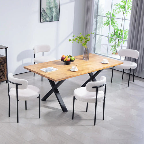 4 Kitchen Chairs, Modern Dining, Berber Fleece Upholstery, Steel Legs, Cream White