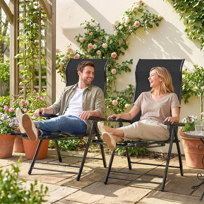 Folding Patio Chairs Set of 2, 5-Position Outdoor Lounge Chairs, Black Lounger Chairs at Gallery Canada