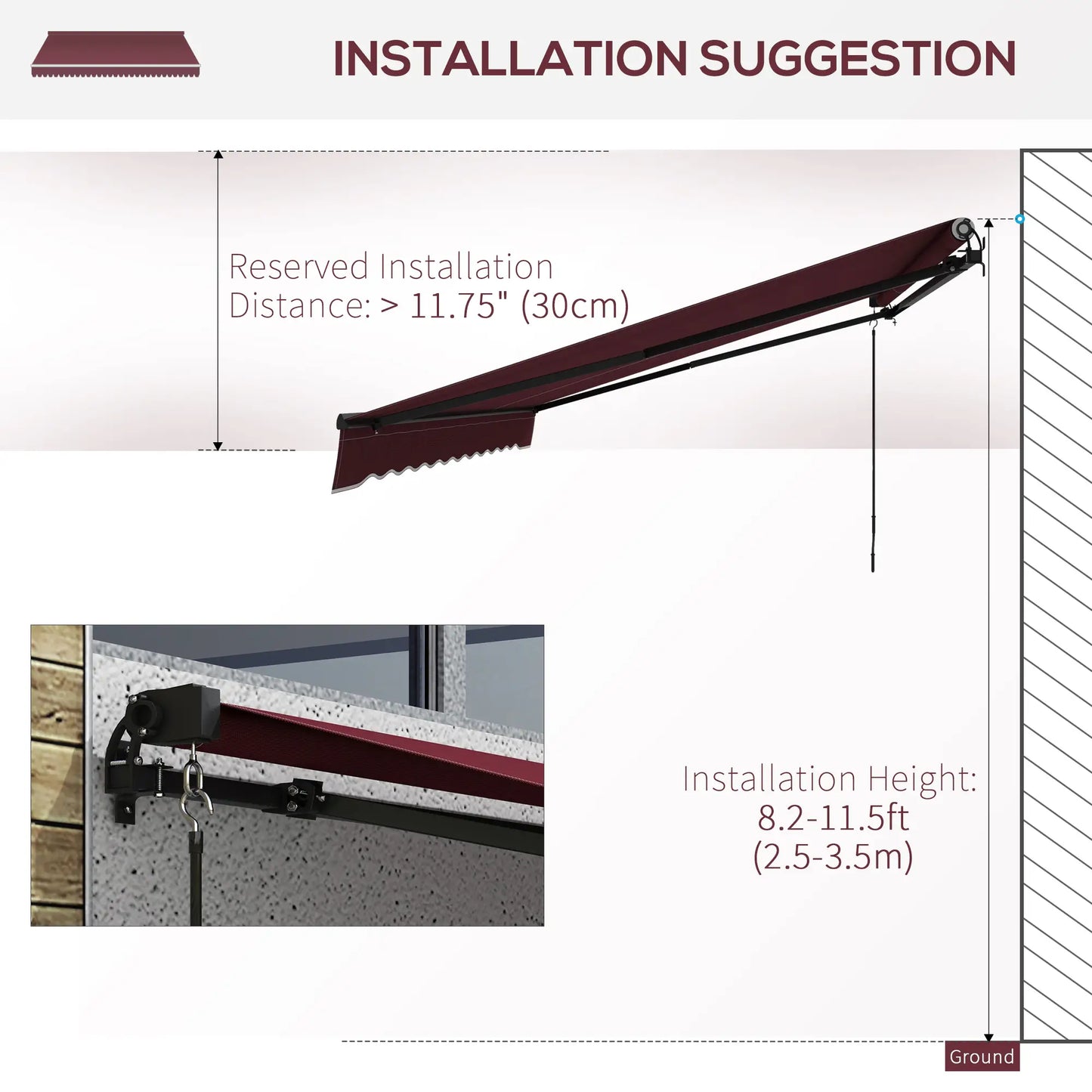 15' x 10' Retractable Awning, UV Resistant Sunshade, Wine Red Window Awnings at Gallery Canada