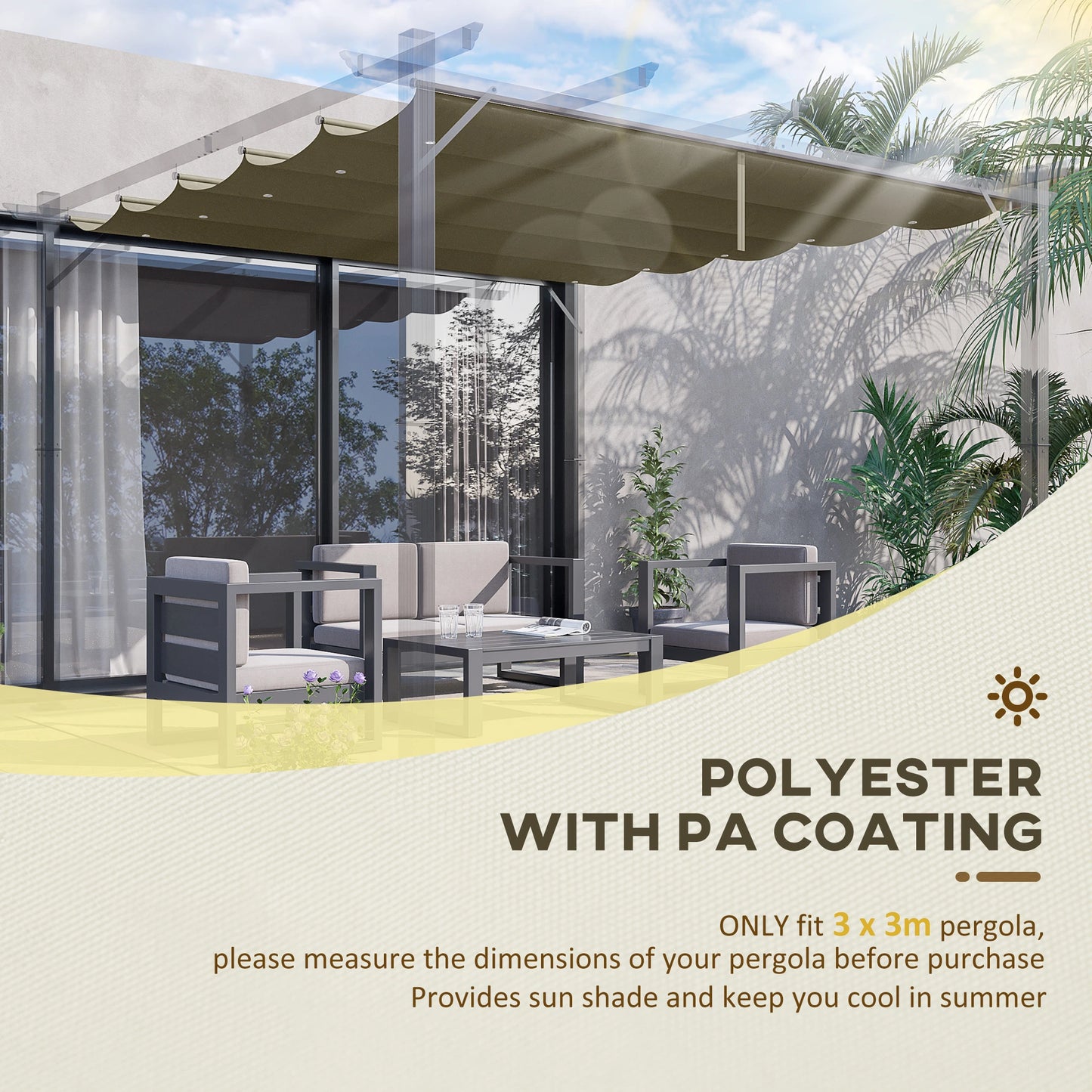 Retractable Pergola Canopy, 10' x 10', Tan Gazebo Canopy Replacement at Gallery Canada