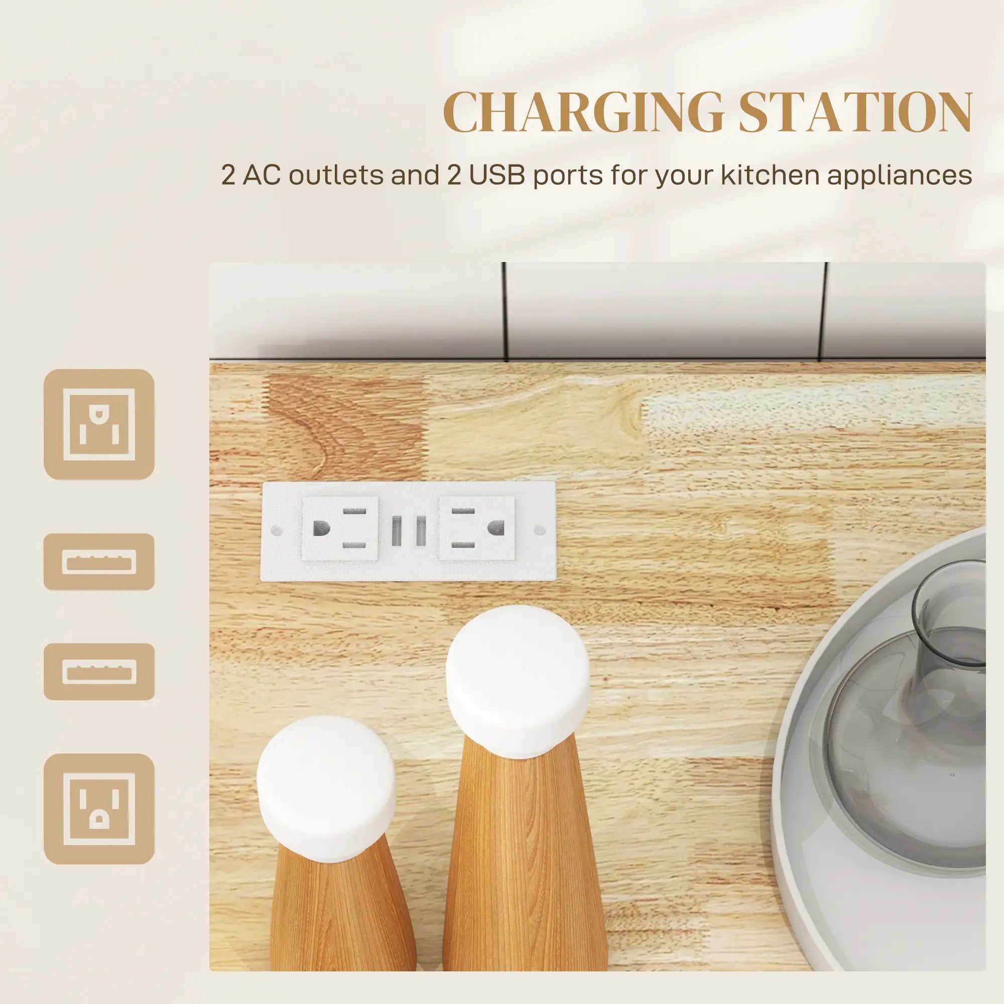 Kitchen Island with Power Outlet and Drop Leaf, Rolling Kitchen Cart with 2 Drawers and Adjustable Shelves, White Kitchen Islands & Kitchen Carts at Gallery Canada