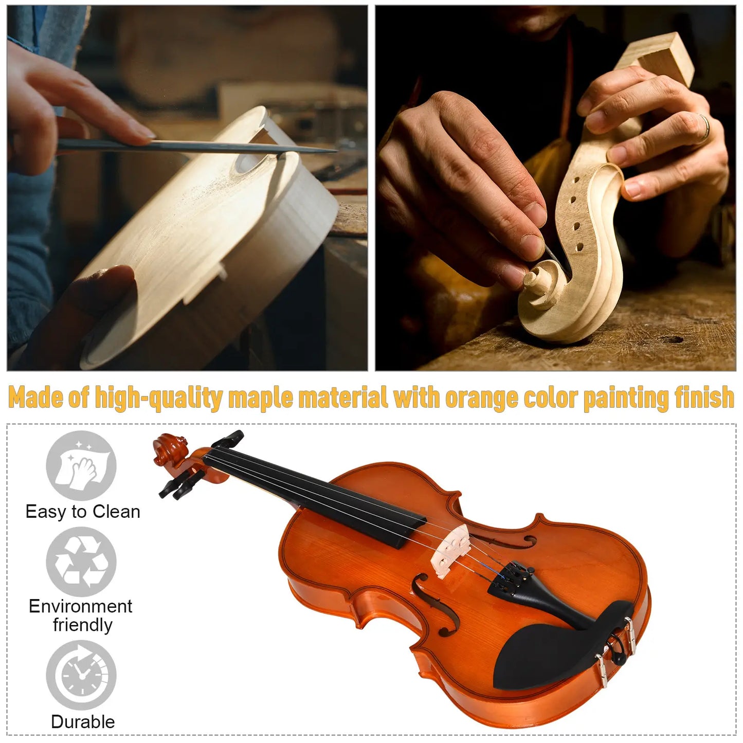 4/4 Violin, Maple Wood, Full Accessories Set, Storage Box, Orange Electronic Musical Pianos at Gallery Canada