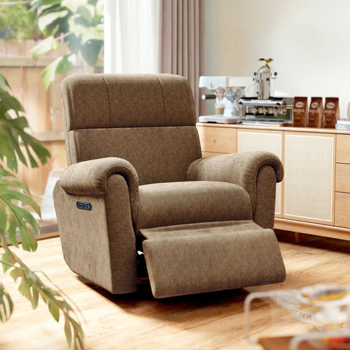 Power Recliner Chair, Fabric Upholstered, USB Ports, Swivel Rocking, Footrest