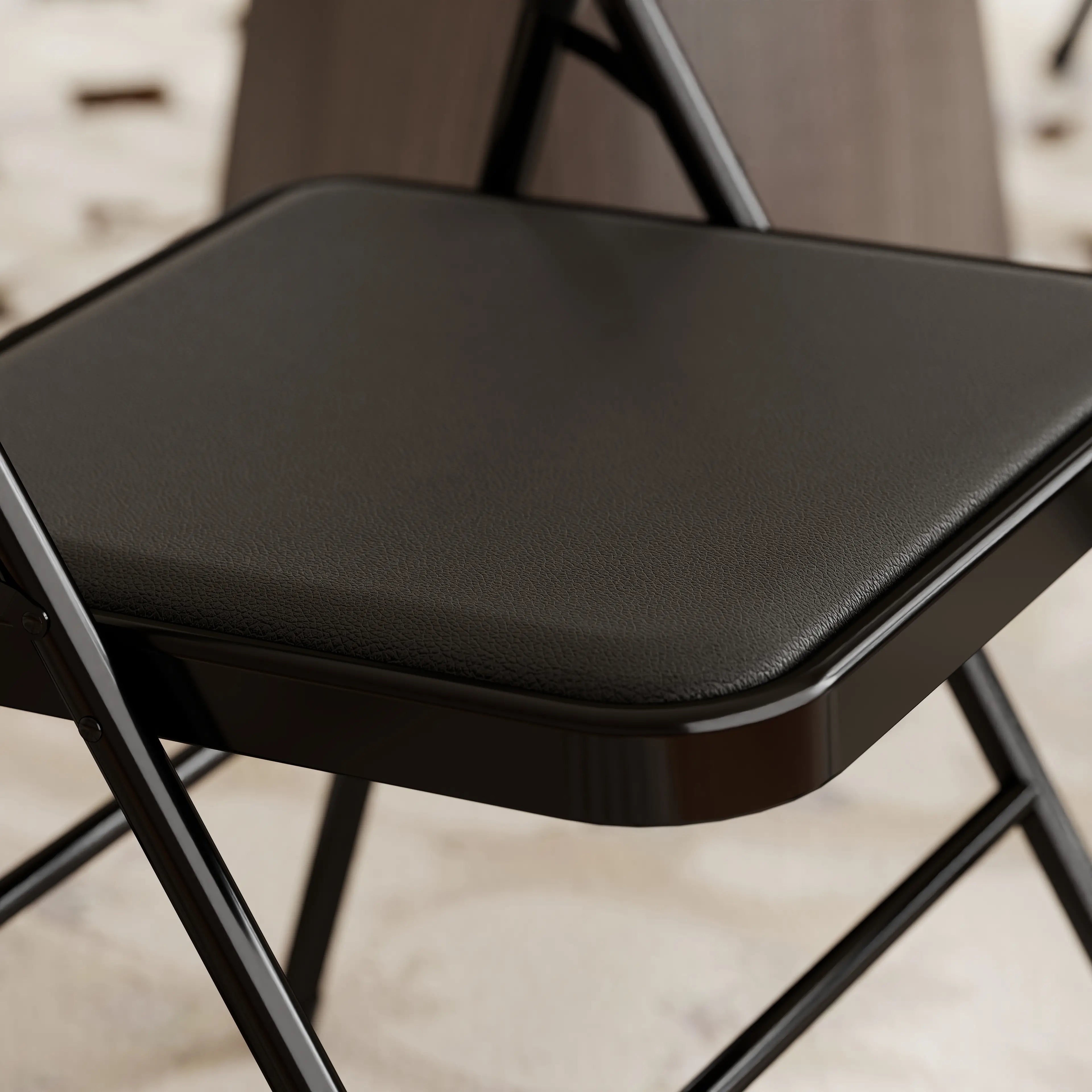 Set of 6 Metal Foldable Chairs, PU Leather Padded, Black Dining Chairs at Gallery Canada