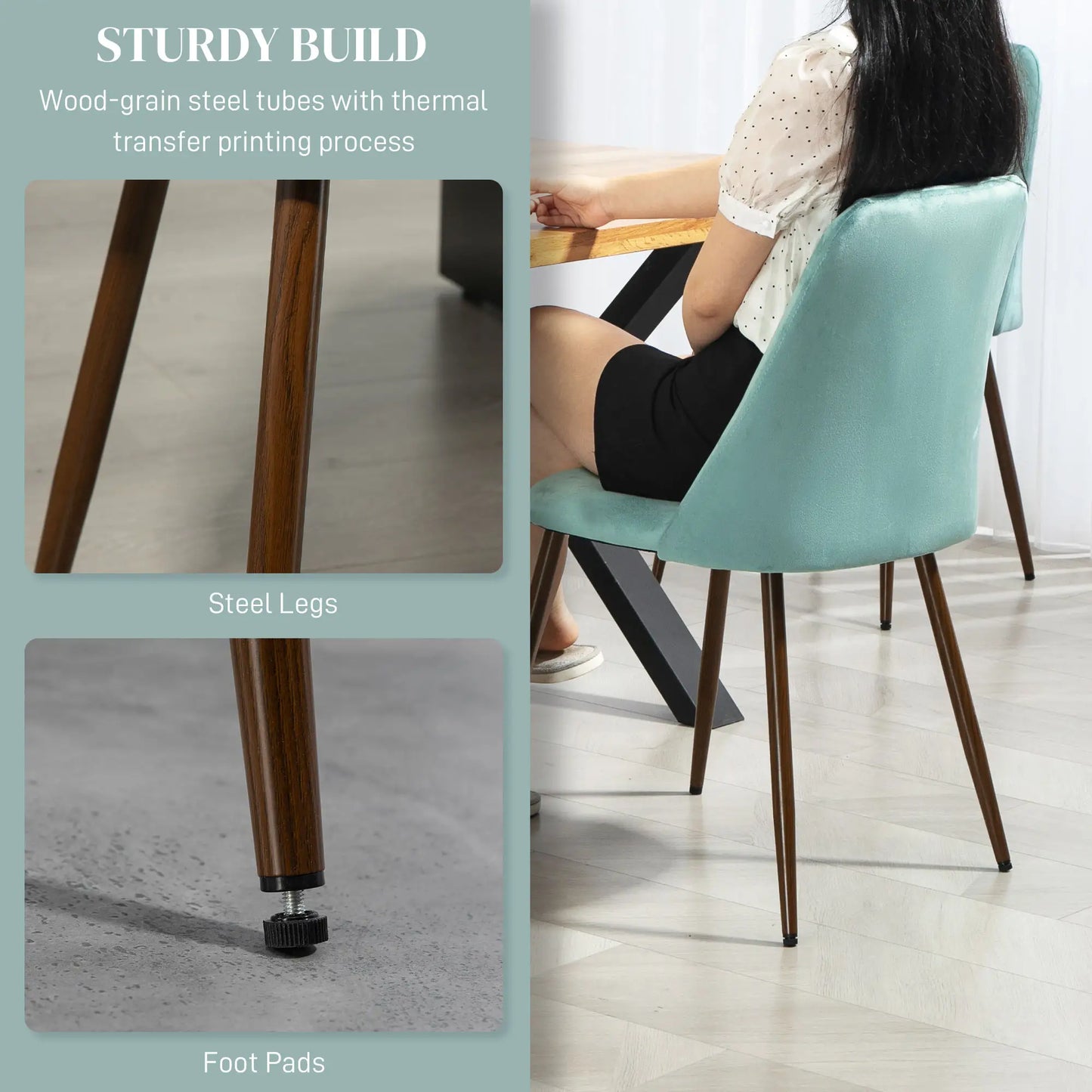 Upholstered Dining Chairs Set of 4, Velvet, Wood-Grain Steel Leg, Light Green Dining Chairs at Gallery Canada