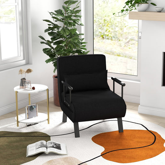 Folding 6 Position Convertible Sleeper Bed Armchair Lounge Couch with Pillow, Black Accent Chairs Black at Gallery Canada
