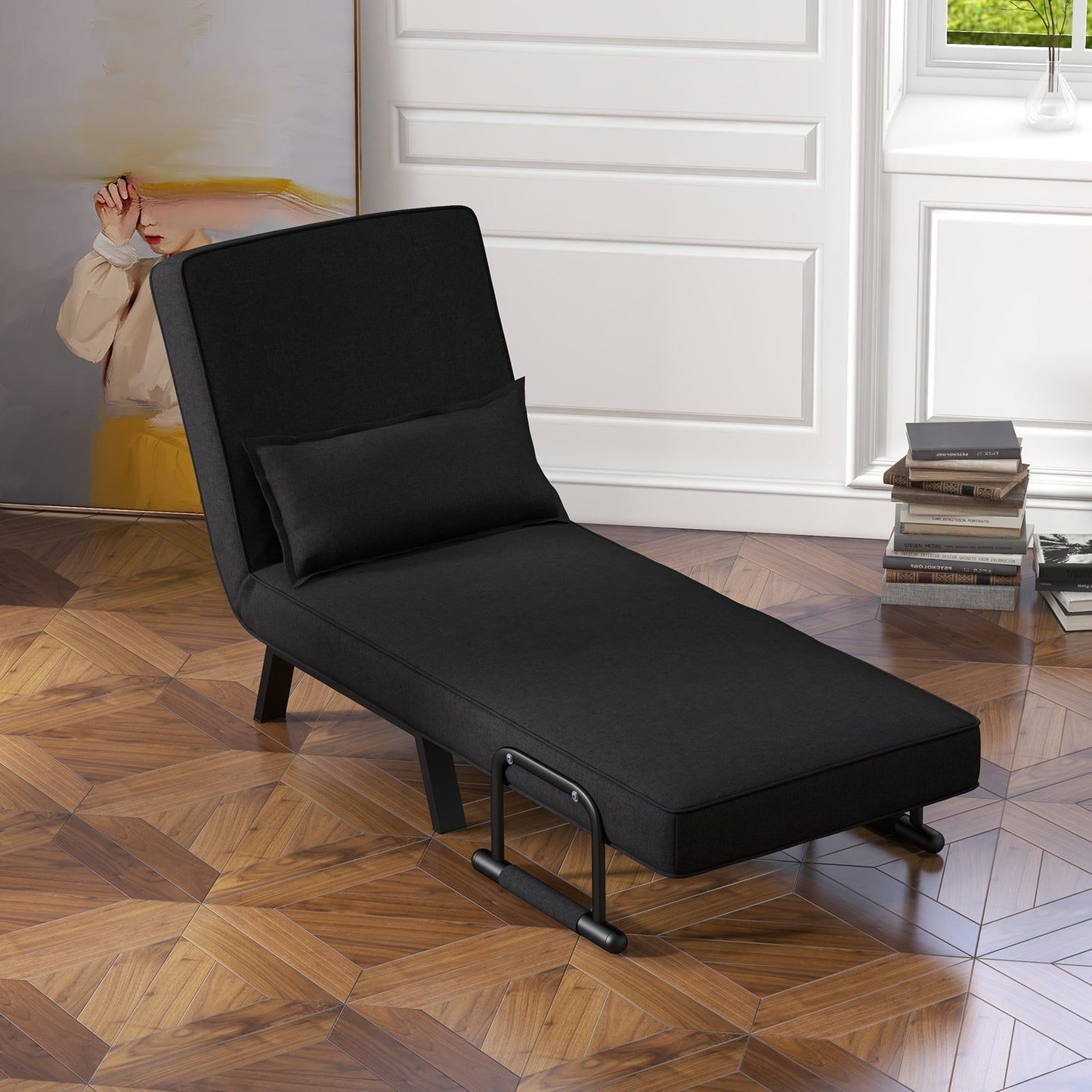 Folding 6 Position Convertible Sleeper Bed Armchair Lounge Couch with Pillow, Black - Gallery Canada