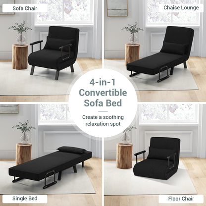 Folding 6 Position Sleeper Bed Armchair Lounge Couch, Black Accent Chairs at Gallery Canada