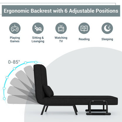 Folding 6 Position Sleeper Bed Armchair Lounge Couch, Black