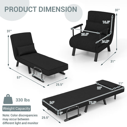 Folding 6 Position Sleeper Bed Armchair Lounge Couch, Black Accent Chairs at Gallery Canada