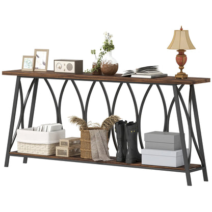 71" Console Table, Industrial 2-Tier Narrow Entryway Table, Rustic Brown, Brown Console Tables Rustic Brown, Black at Gallery Canada