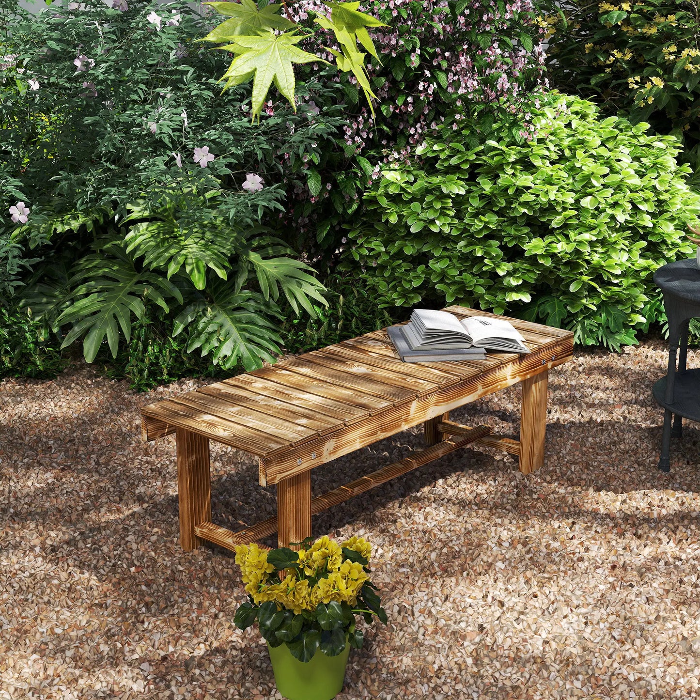 Outdoor Garden Bench, Backless Patio Stool, 43.25" x 15" x 13.75", Carbonized Outdoor Benches at Gallery Canada