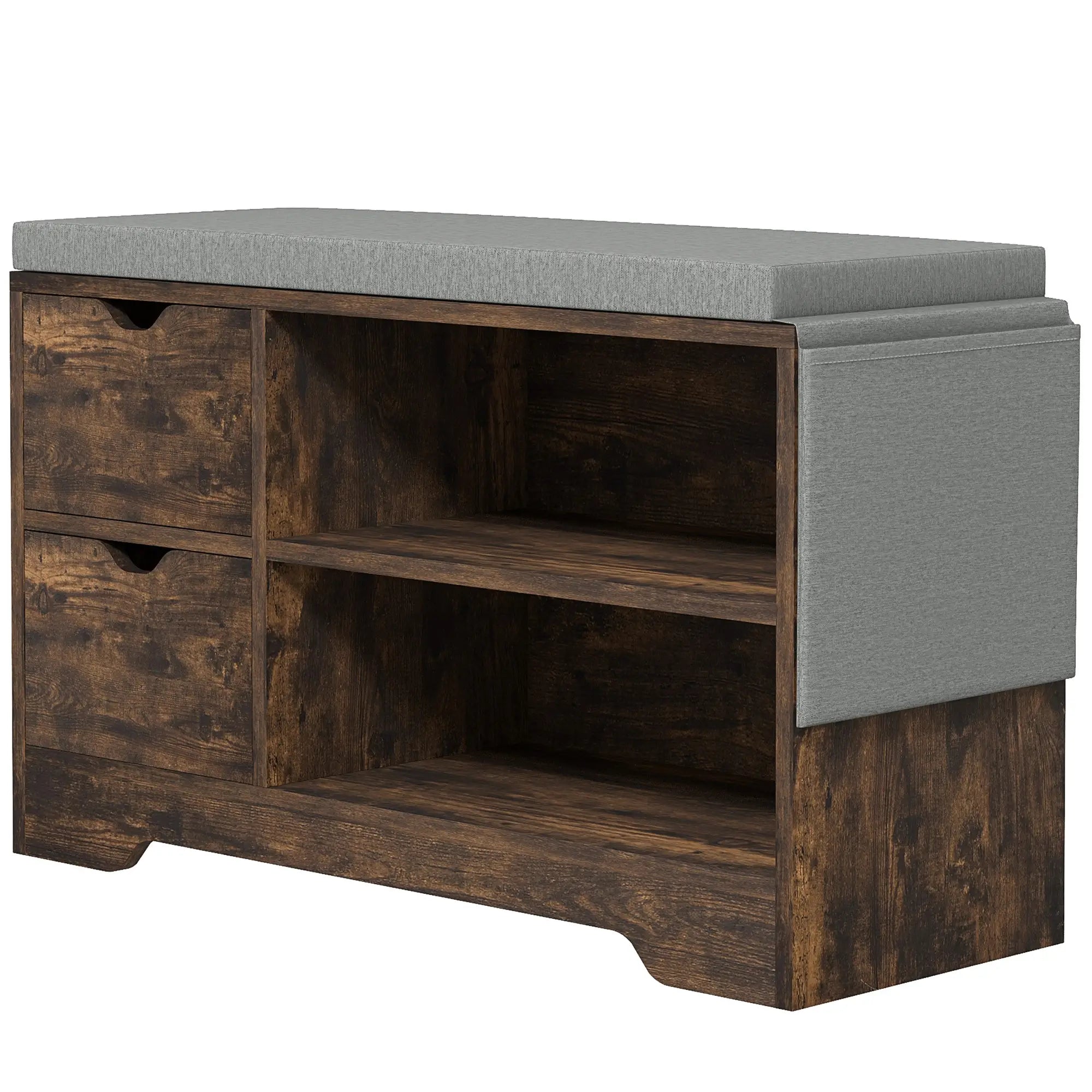 Upholstered Shoe Storage Bench, Seat w/ Drawer, Rustic Brown Shoe Storage Cabinets & Racks at Gallery Canada