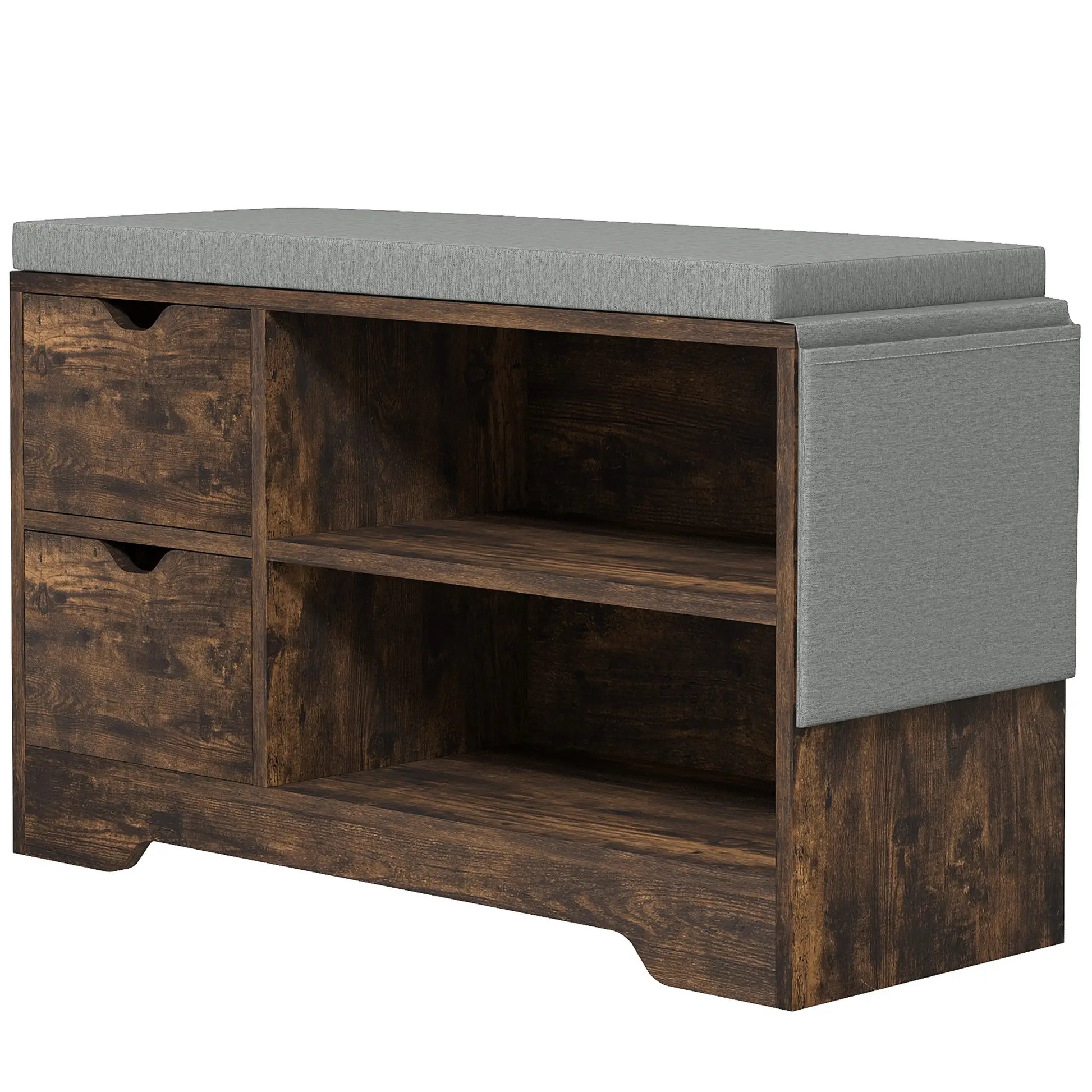 Upholstered Shoe Storage Bench, Seat w/ Drawer, Rustic Brown Shoe Storage Cabinets & Racks at Gallery Canada