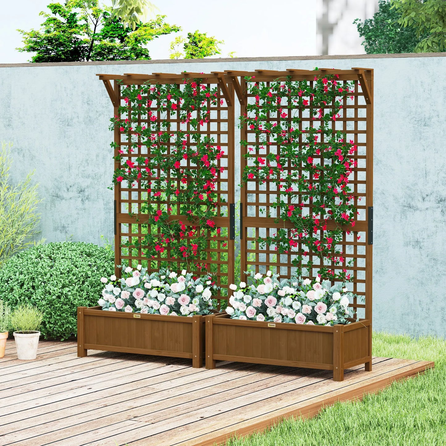 Wood Planter with Trellis for Vine Climbing, Raised Garden Bed Wooden Planter Boxes at Gallery Canada