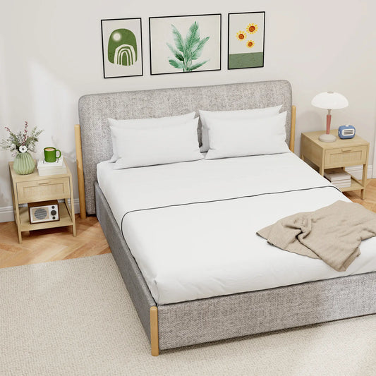 Narrow Nightstand With Rattan, Drawer And Shelf, Set Of 2, Natural Wood Bedside Tables Natural at Gallery Canada