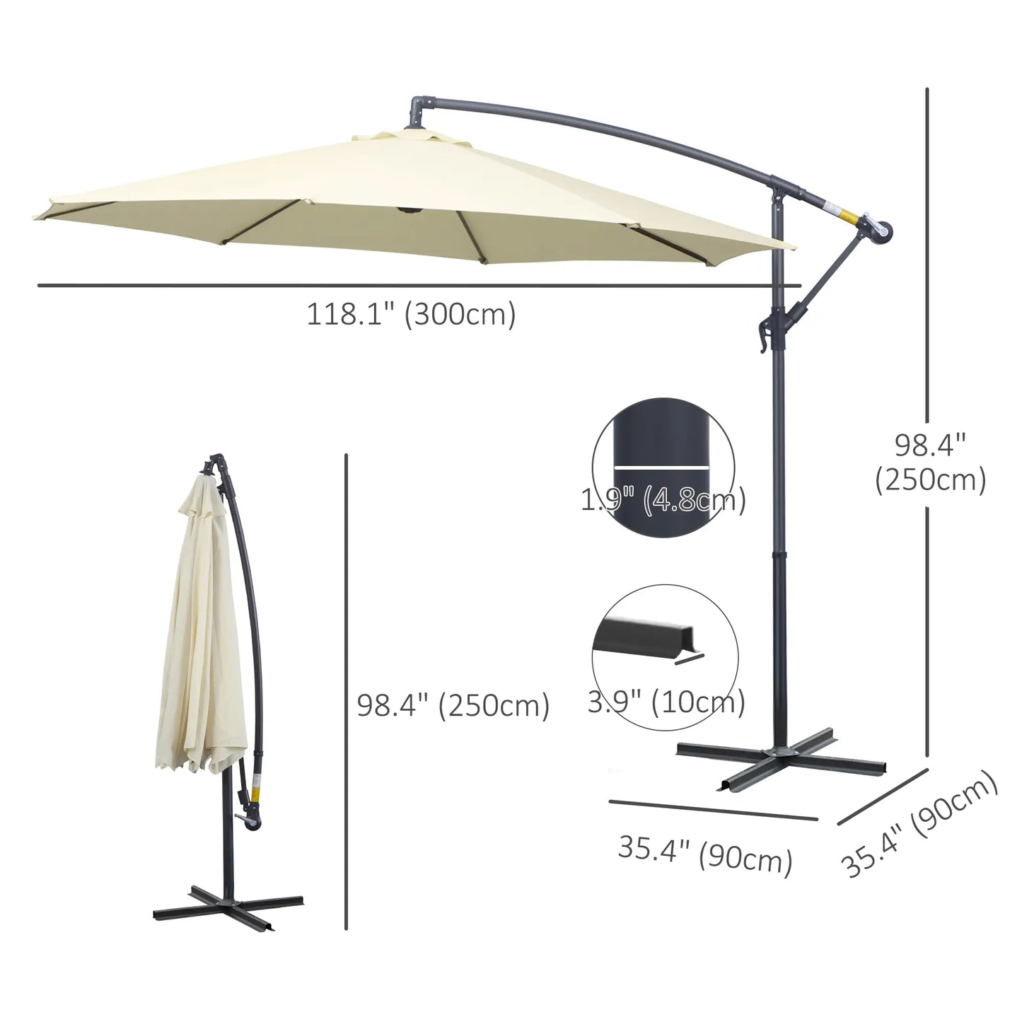 Deluxe Cantilever Umbrella, Φ10', Banana, Outdoor Sunshade, Beige Cantilever Umbrellas at Gallery Canada