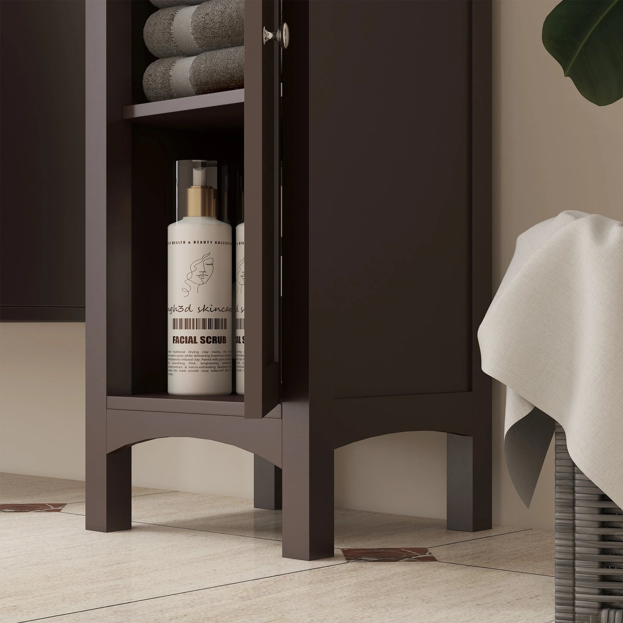 Tall Bathroom Cabinet, Freestanding Storage, Adjustable Shelves, 15