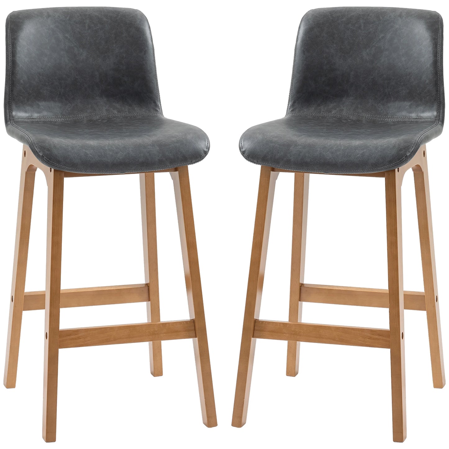 Modern Bar Stools Set of 2, Counter Height, PU Leather, Wooden Frame, Grey Bar Stools Grey, Natural Wood at Gallery Canada