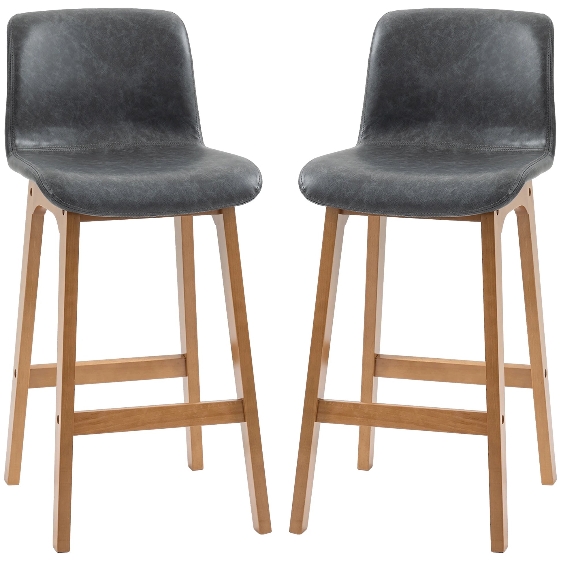 Modern Bar Stools Set of 2, Counter Height, PU Leather, Wooden Frame, Grey Bar Stools Grey, Natural Wood at Gallery Canada