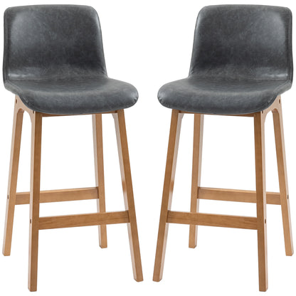 Modern Bar Stools Set of 2, Counter Height, PU Leather, Wooden Frame, Grey Bar Stools Grey, Natural Wood at Gallery Canada