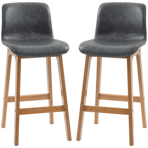 Modern Bar Stools Set of 2, Counter Height, PU Leather, Wooden Frame, Grey
