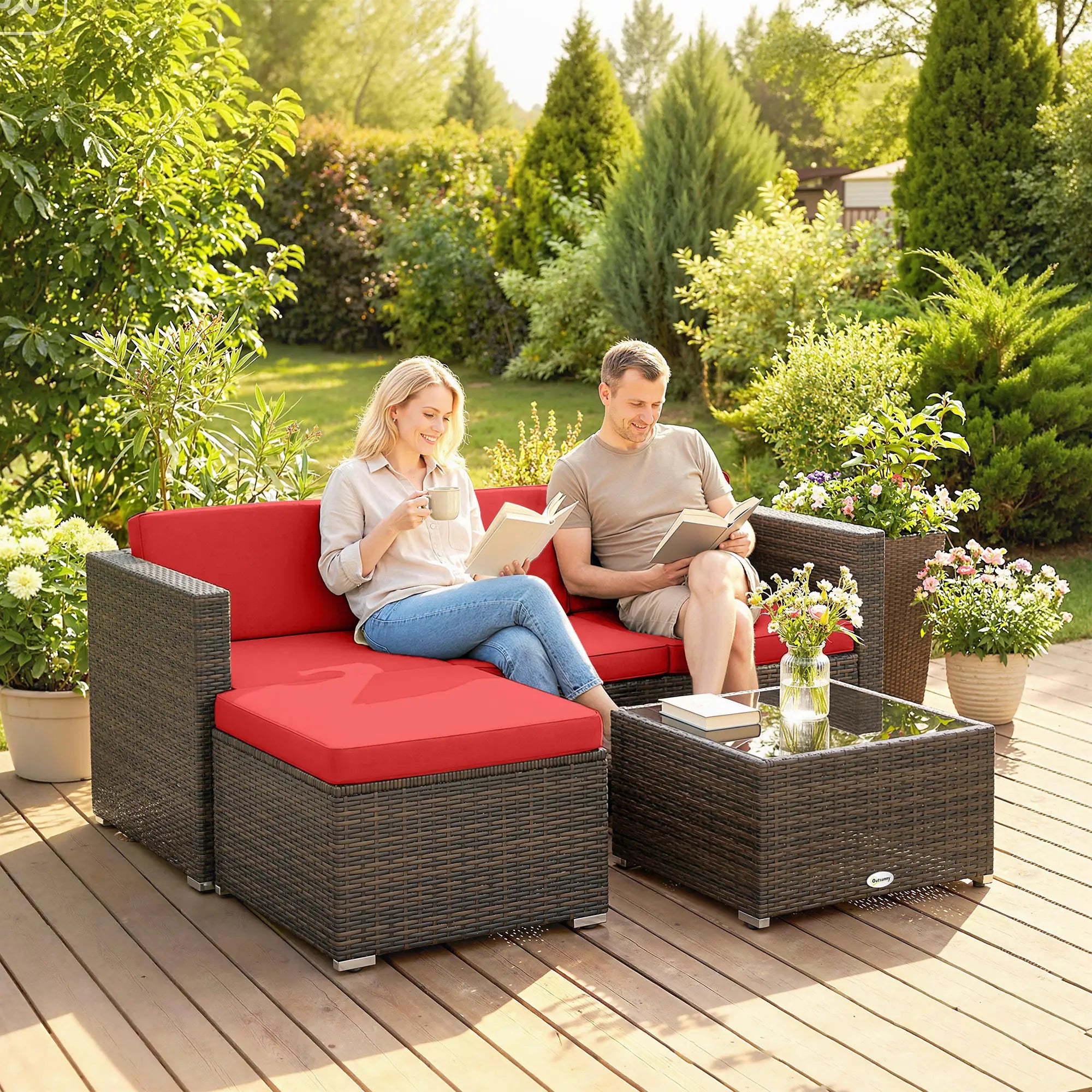 3-Piece Patio Furniture Set, Outdoor PE Rattan Wicker Sofa, Glass Top Table Patio Furniture Sets at Gallery Canada