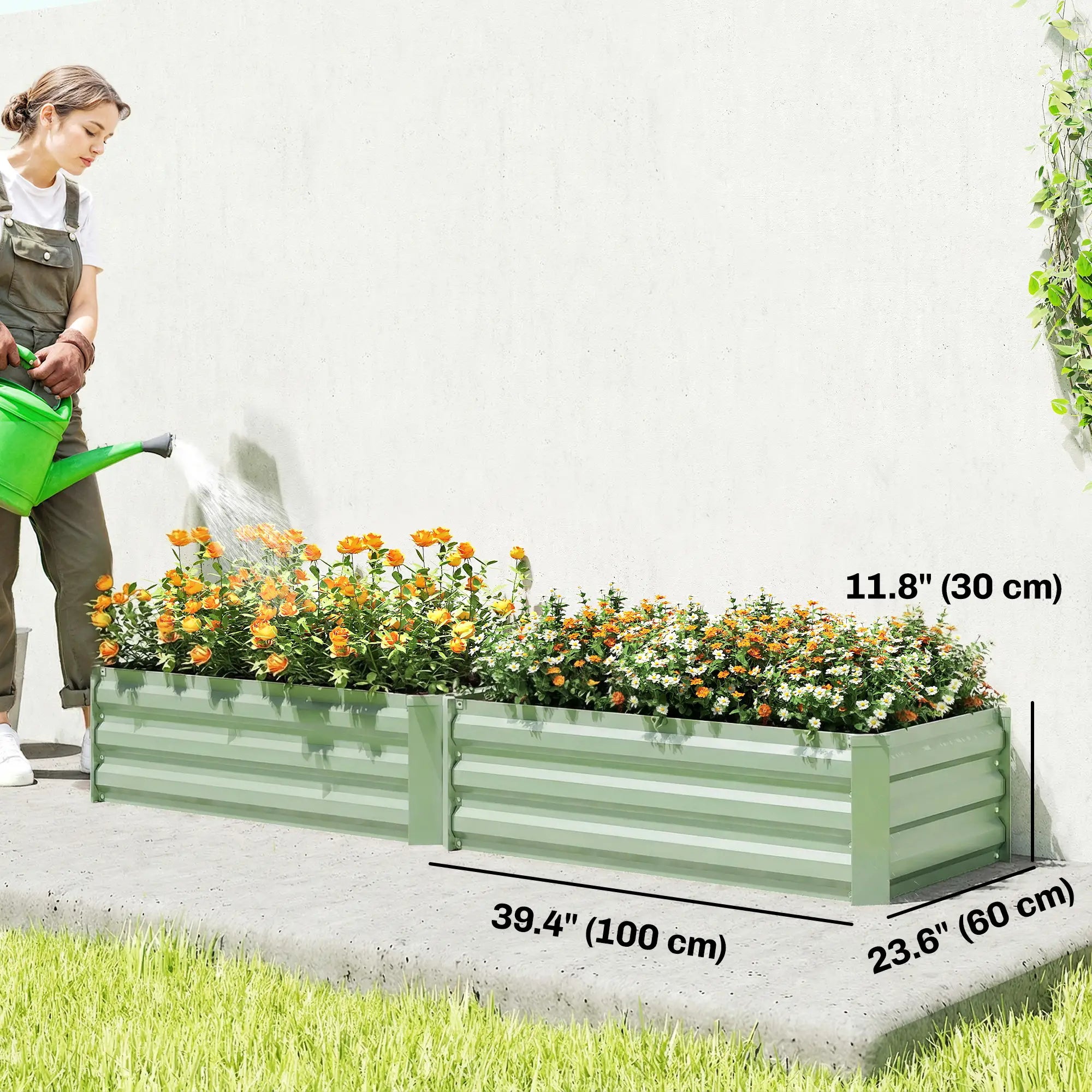 Galvanized Raised Garden Bed Set, 2 Light Green Planter Boxes, Light Green Galvanized Planter Boxes at Gallery Canada