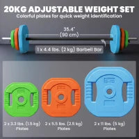 44lbs Adjustable Barbell Weight Set, Bar, Plates, Multicolour