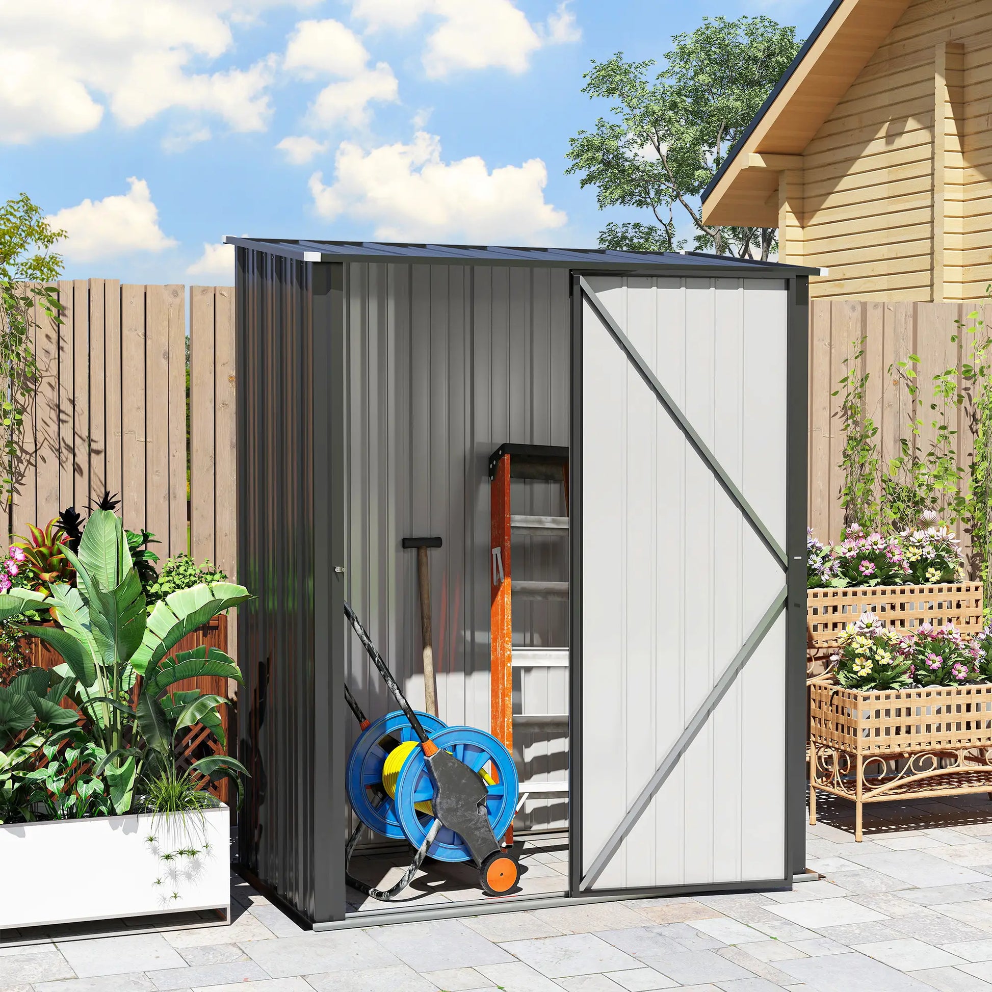 5' x 3' Outdoor Storage Shed, Steel Garden Shed, Lockable Door, Black Sheds at Gallery Canada