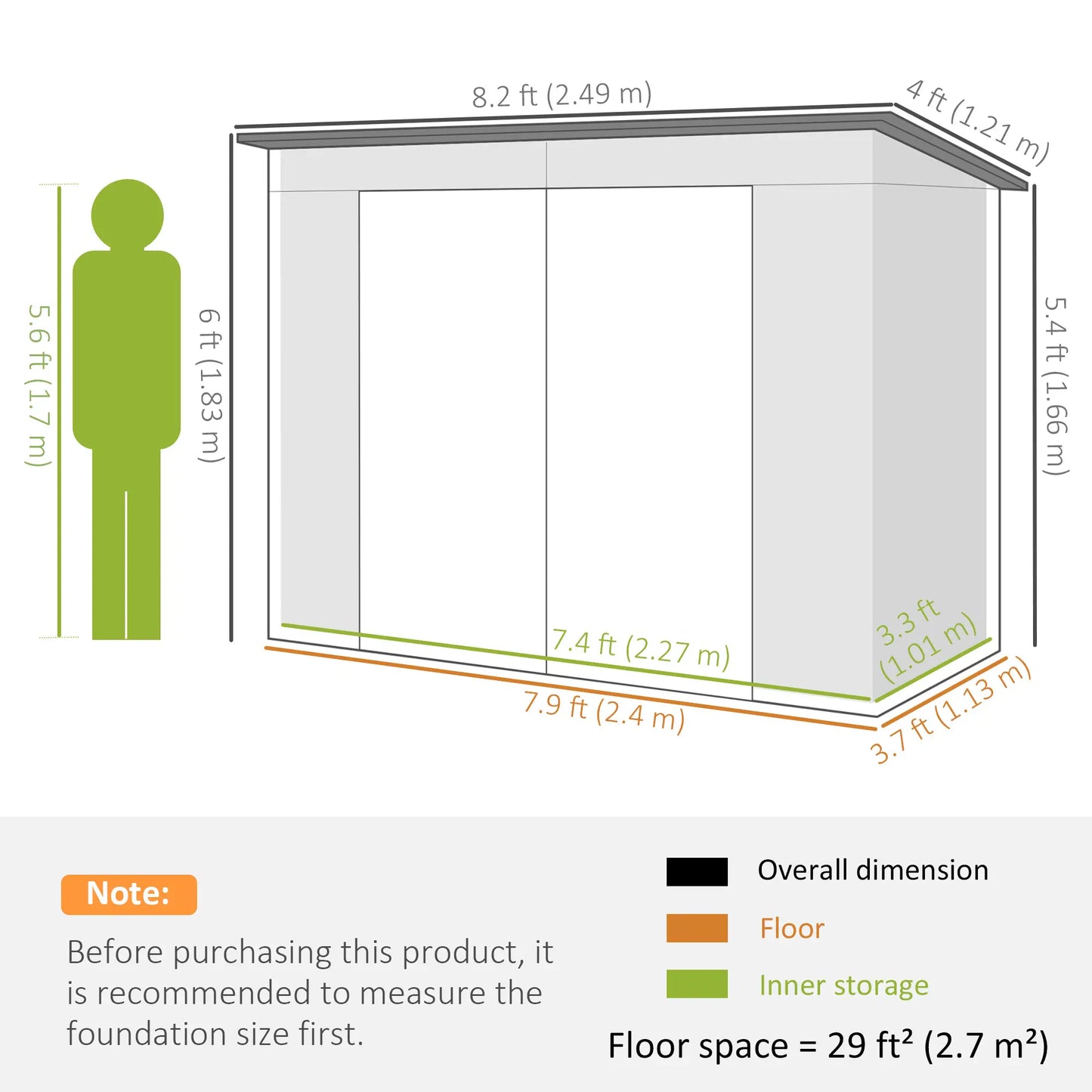 8 x 4FT Galvanized Metal Garden Storage Shed, Double Doors, 2 Vents, Yellow Sheds at Gallery Canada