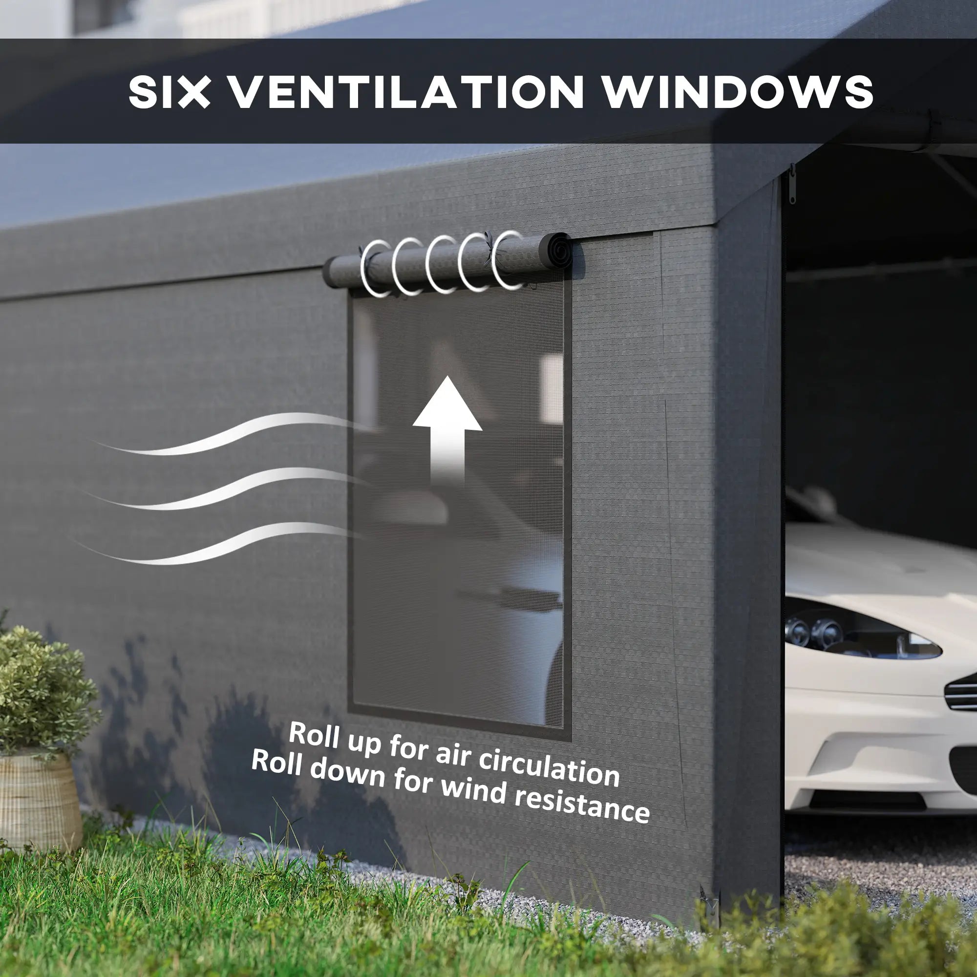 12 x 20ft Carport, 2 Roll-Up Doors, 4 Windows, Dark Grey Car Shelters at Gallery Canada