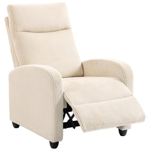 Manual Fabric Recliner Chair, Single Reclining Sofa, Padded Seat, Beige