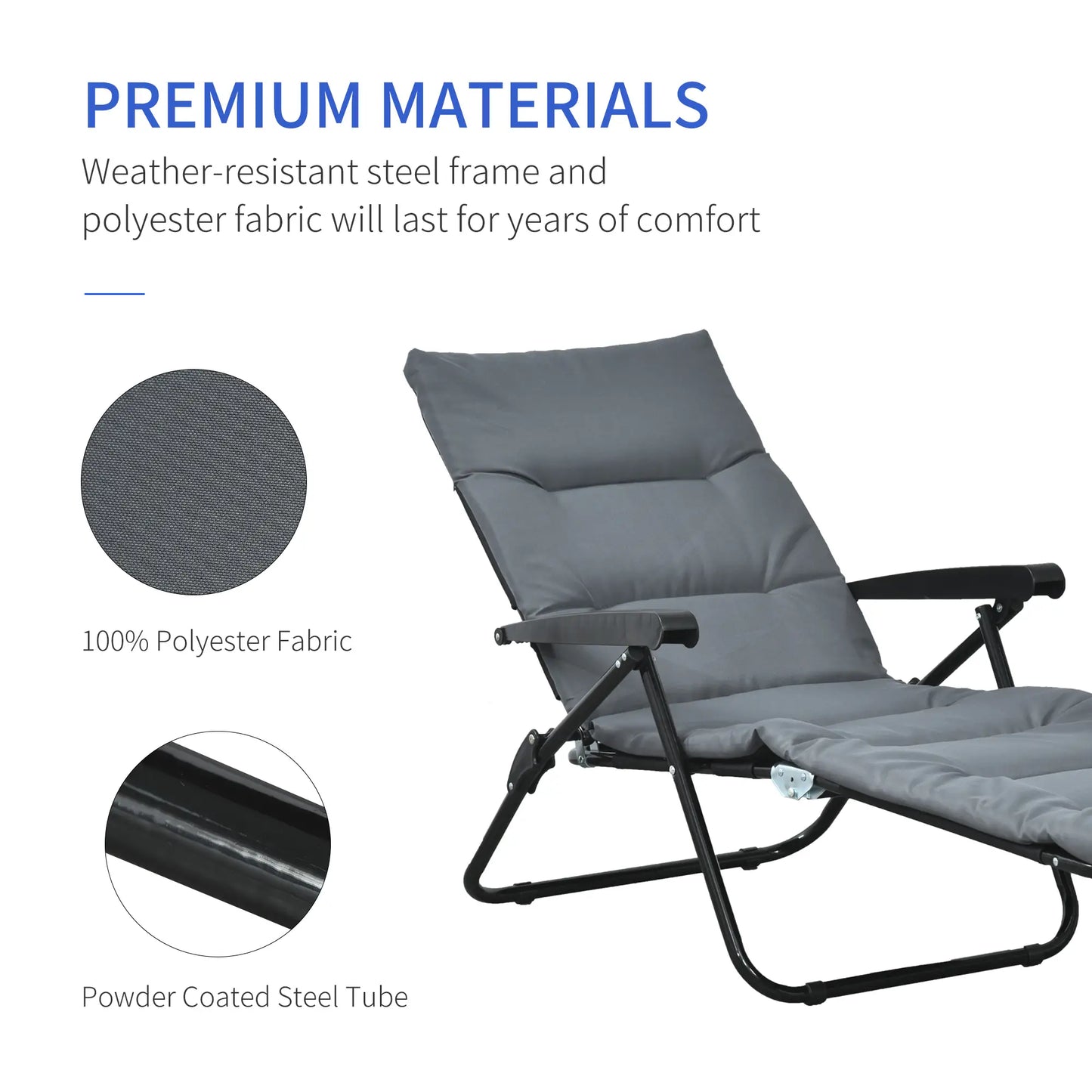 Foldable Lounge Chair, Reclining Patio Sun Lounger, 6-Position Adjustable, Grey Lounger Chairs at Gallery Canada