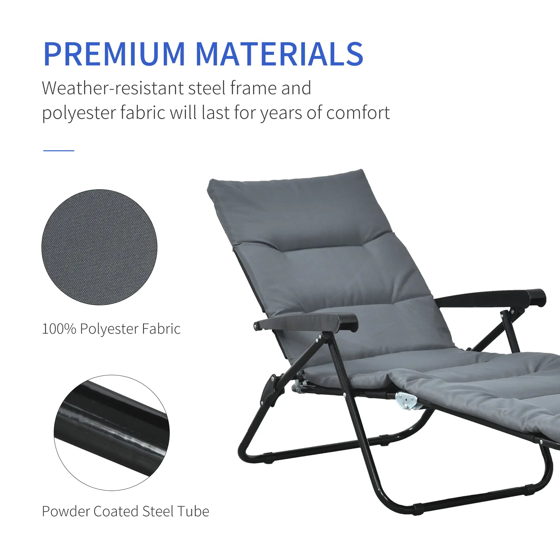 Foldable Lounge Chair, Reclining Patio Sun Lounger, 6-Position Adjustable, Grey Lounger Chairs at Gallery Canada