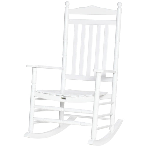 Wooden Outdoor Rocking Chair, Patio Chair with Slatted Back, White