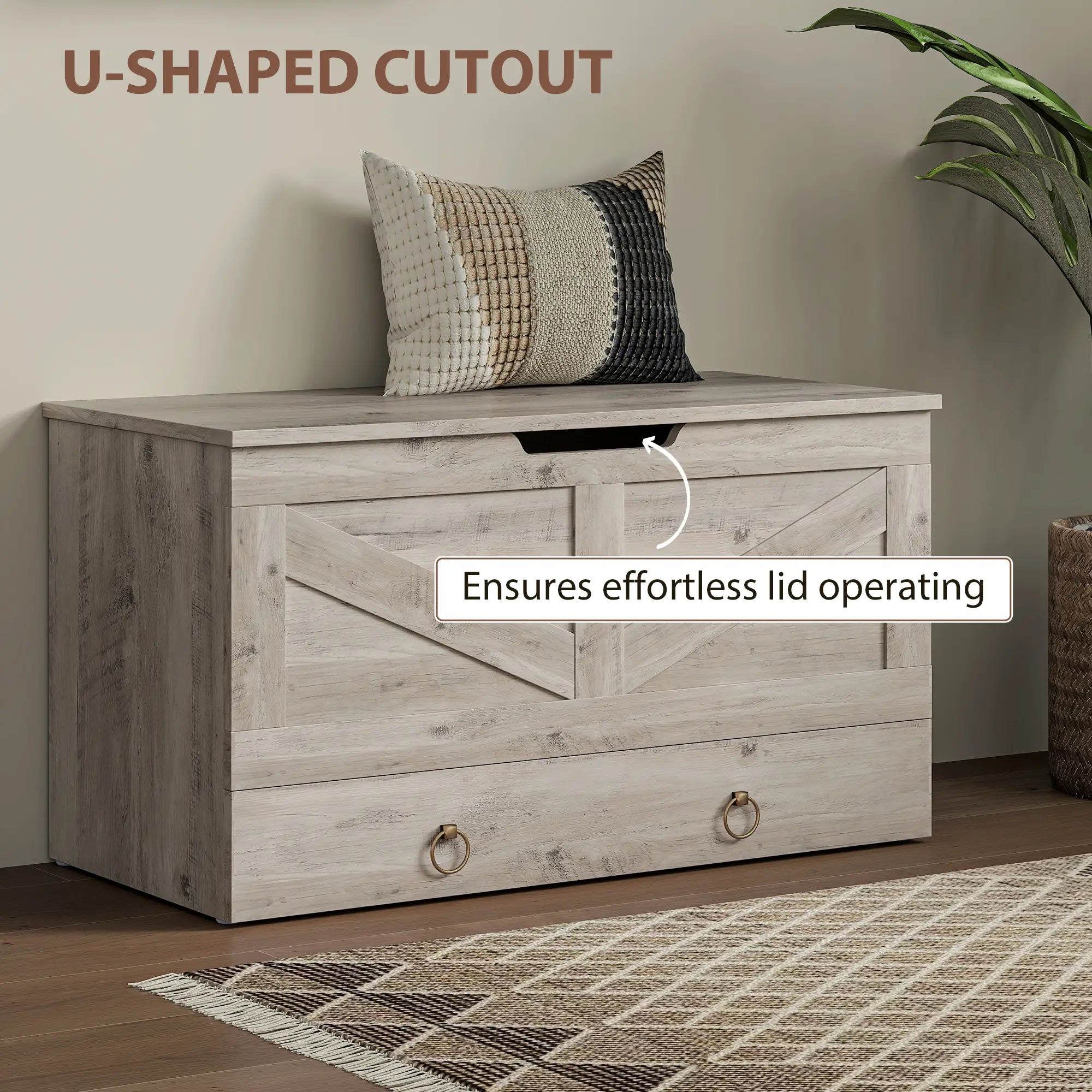 31.5 Inches Storage Chest, Wooden Box, Grey Wood Grain Storage Cabinets at Gallery Canada