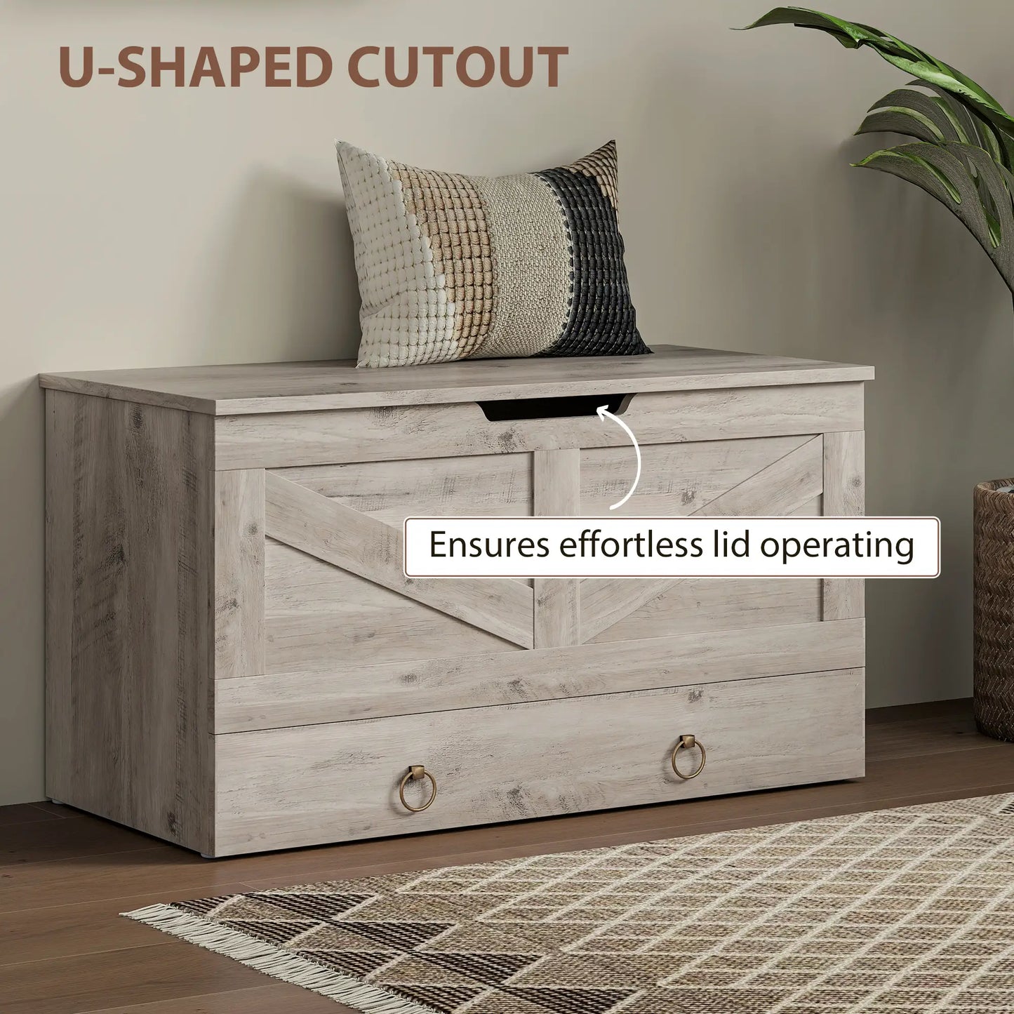 31.5 Inches Storage Chest, Wooden Box, Grey Wood Grain Storage Cabinets at Gallery Canada