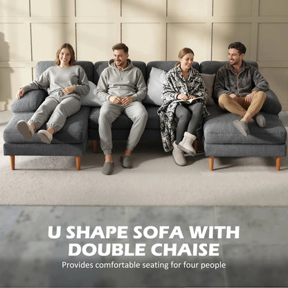 U Shape Couch with Double Chaise, Modern 4 Seater Sofa, Dark Grey 3-Seater Sofas at Gallery Canada