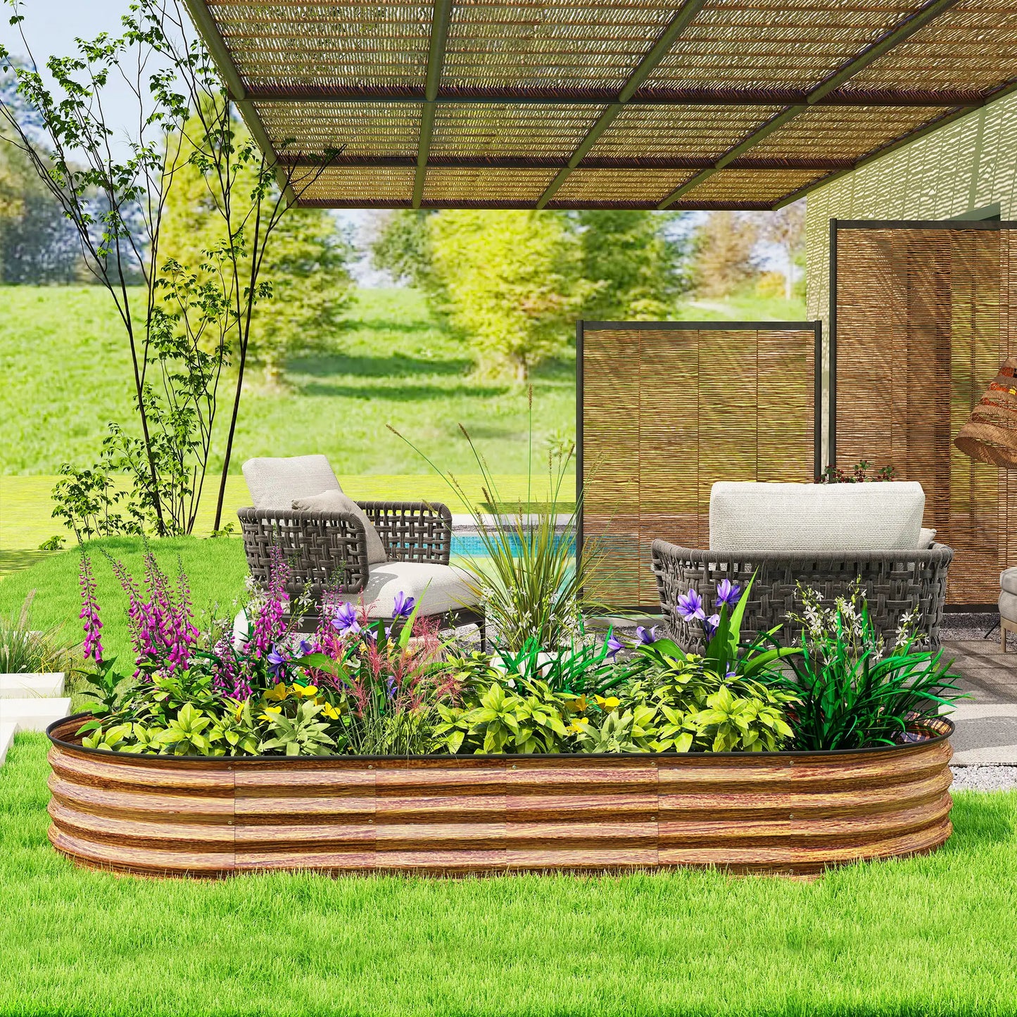 Large Outdoor Planter Box, 7' x 3' x 1', Galvanized Raised Garden Bed, Brown