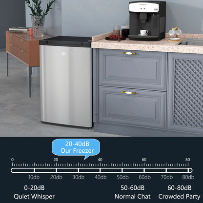 Upright Freezer, 3 Cu.Ft Mini Freezer with Reversible Single Door, Adjustable Thermostat for Home, Dorm, Silver Small Kitchen Appliances at Gallery Canada