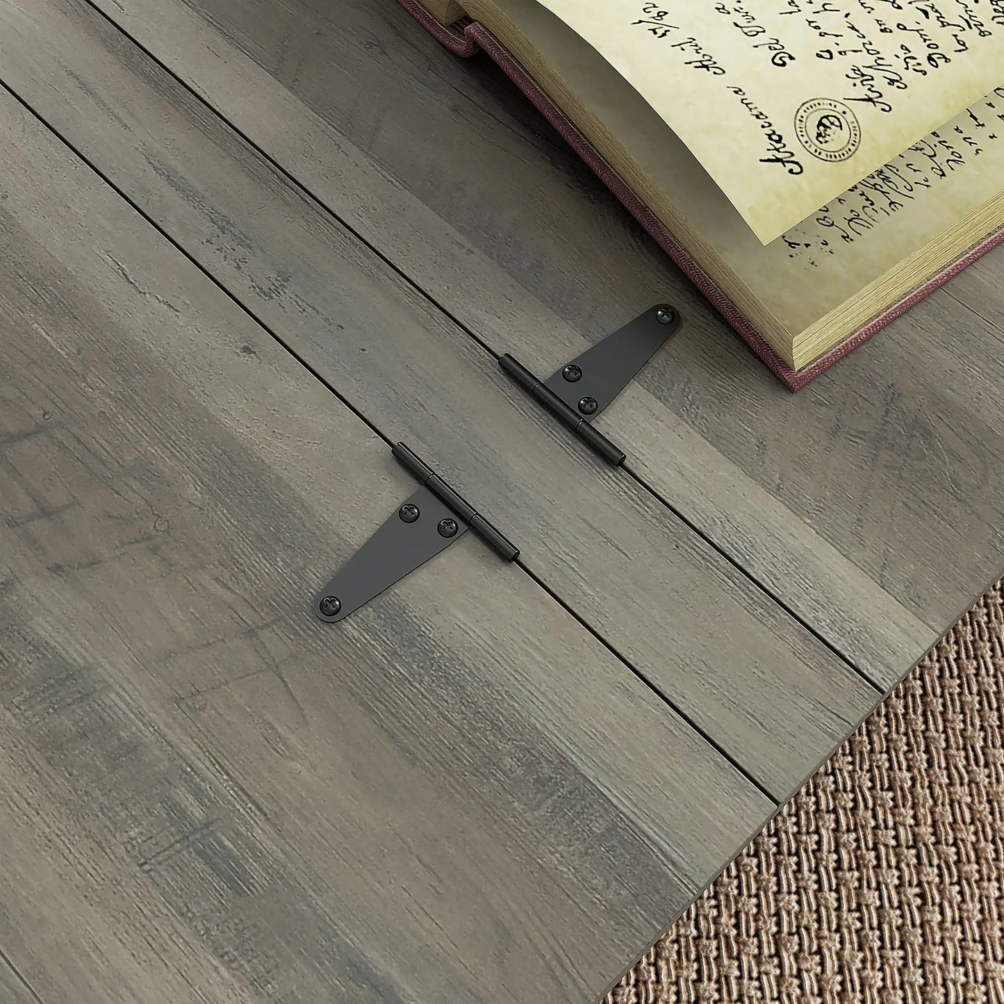 Farmhouse Coffee Table, Square Flip-Top Lid, Hidden Storage, Distressed, Grey Coffee Tables at Gallery Canada