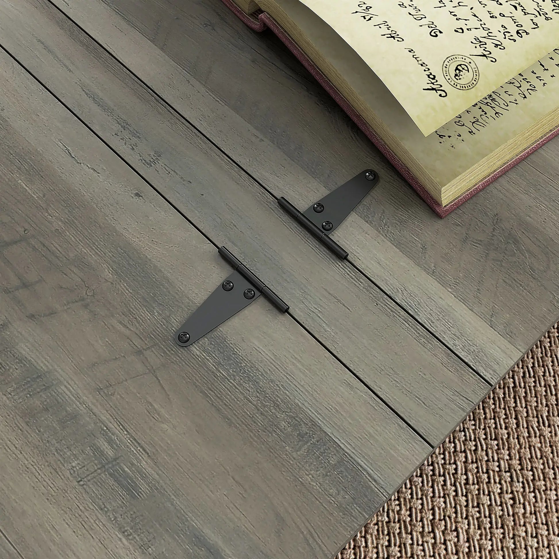 Farmhouse Coffee Table, Square Flip-Top Lid, Hidden Storage, Distressed, Grey Coffee Tables at Gallery Canada