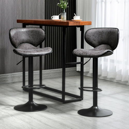 Vintage Bar Stools Set of 2, Microfiber Cloth Adjustable Height Armless Chairs with Swivel Seat, Dark Grey