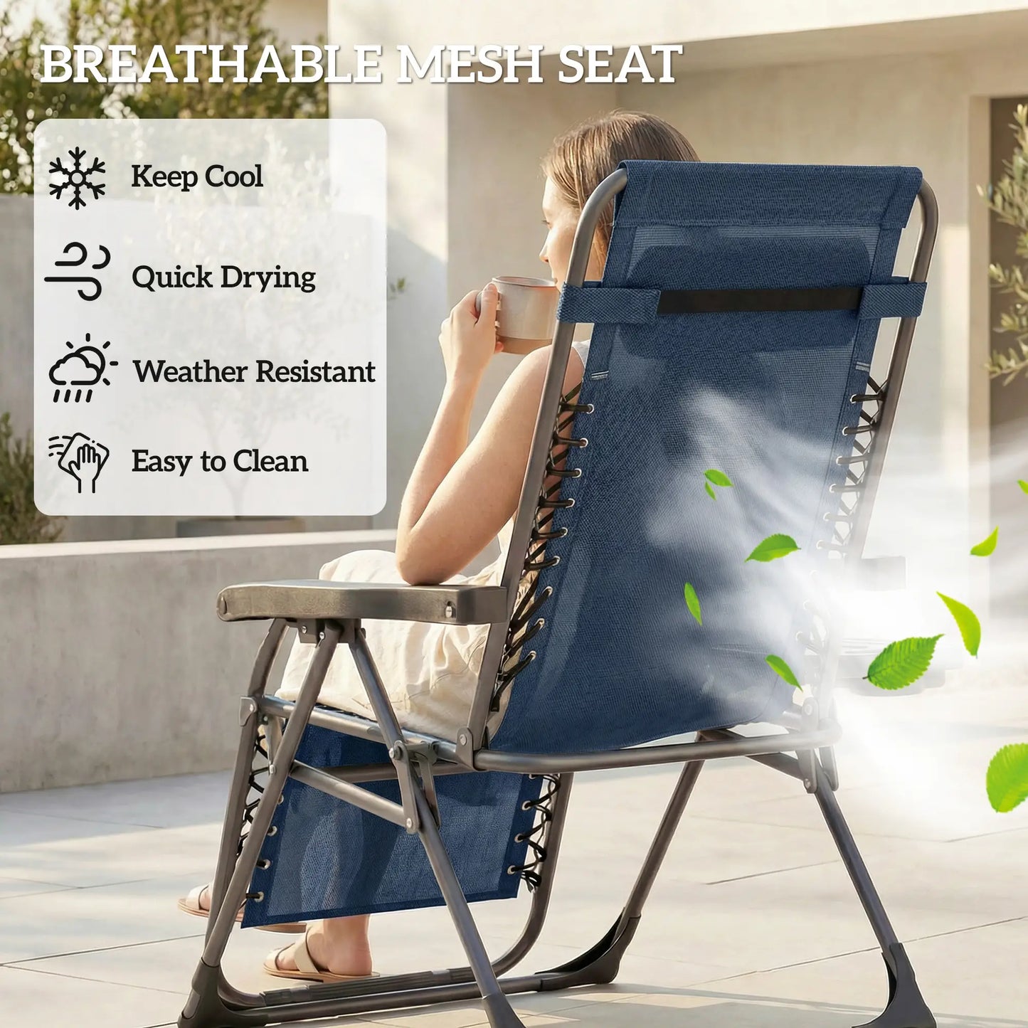 Zero Gravity Chair Set Of 2, Folding Reclining Outdoor Lounge Chair, Dark Blue Lounger Chairs at Gallery Canada