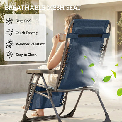 Zero Gravity Chair Set Of 2, Folding Reclining Outdoor Lounge Chair, Dark Blue Lounger Chairs at Gallery Canada