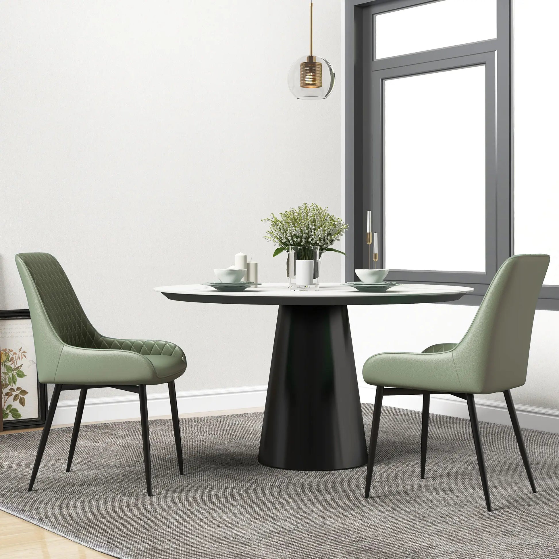 Modern Dining Chairs Set of 2, PU Leather, Metal Legs, Green Dining Chairs at Gallery Canada