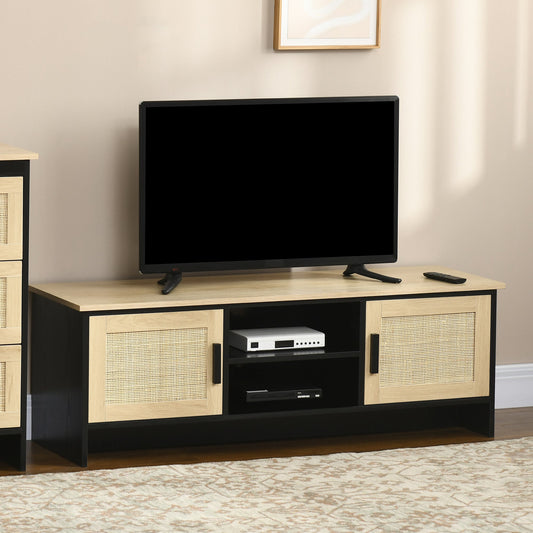 TV Stand for 60 inches, TV Cabinet with 2 Shelves, 2 Cable Managements and 2 Rattan Door Cabinets, Natural - Gallery Canada